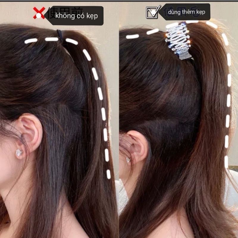 Kẹp Tóc Đính Hạt Kiểu Đuôi Ngựa Tạo Độ Bồng Cho tóc