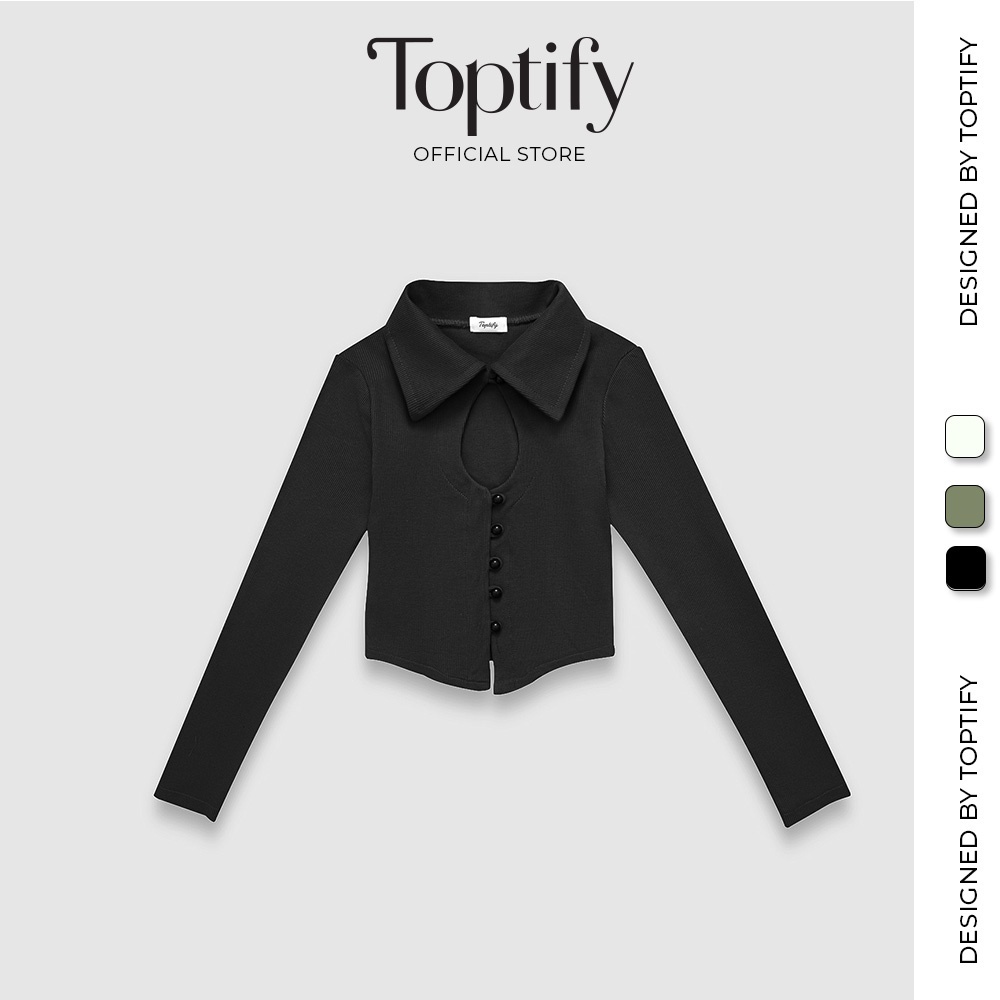 Áo croptop nữ body dài tay TOPTIFY cổ sơ mi khoét giọt nước Daisy Club Top AC06