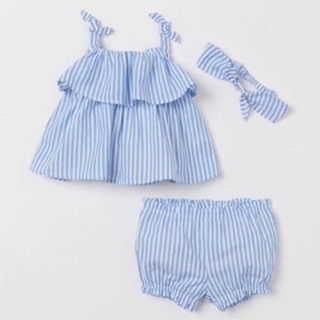  Bộ quần áo hai dây HM kẻ xanh cho bé gái