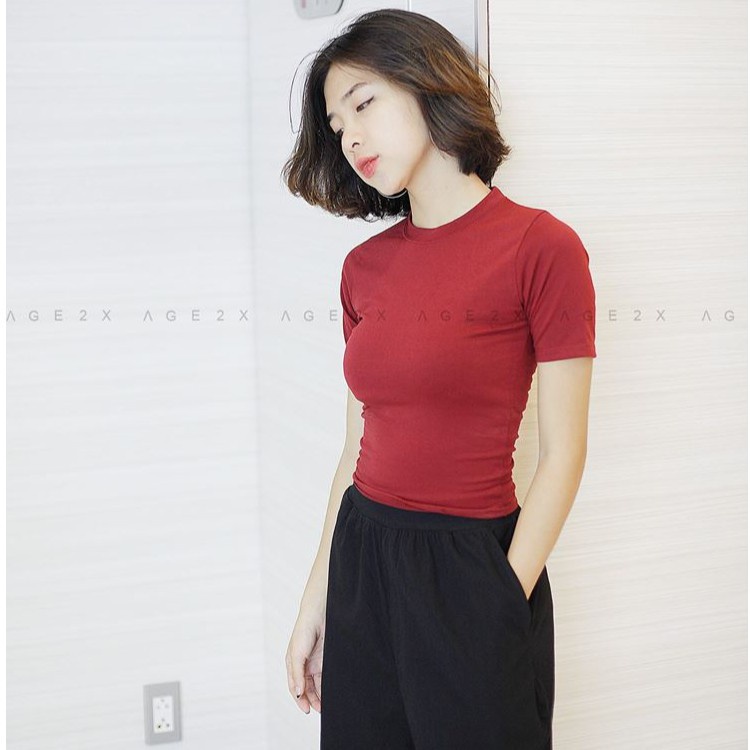Áo Croptop cổ tròn basic ôm body tôn dáng có size, áo thun crt ngắn tay phom trơn chất thun gân và thun trơn mịn