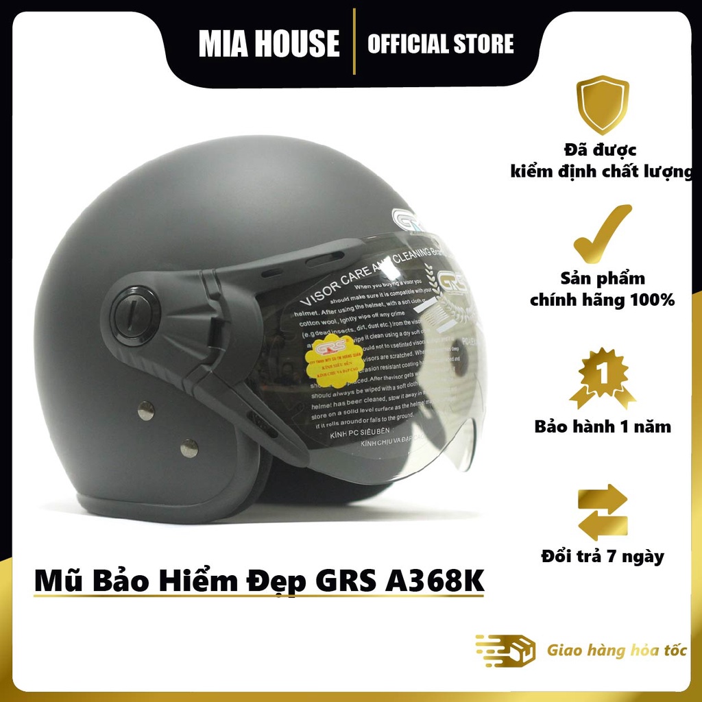 Mũ bảo hiểm GRS A368K nhiều màu - mũ 3/4 đơn giản, đi trong phổ hoặc đi xa đều hợp, hàng chính hãng GRS - bảo hành 1 năm