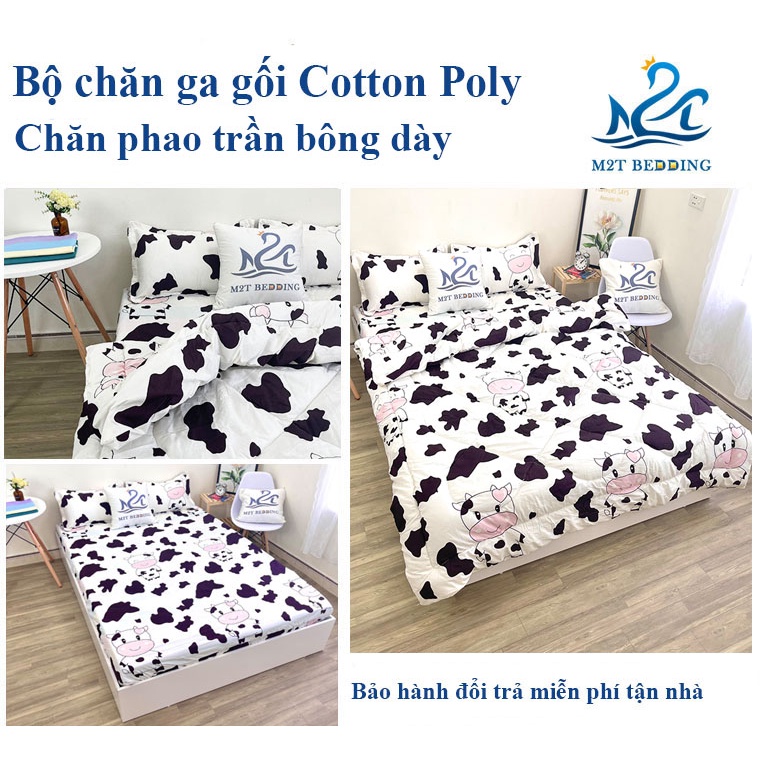 Bộ chăn ga gối Cotton poly M2T Bedding, chăn phao siêu nhẹ dày ấm họa tiết drap mền đáng yêu | BigBuy360 - bigbuy360.vn