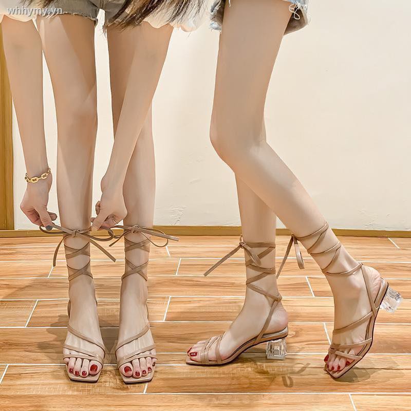 ﹉♝French small ck strappy sandals female 2021 summer new net red high heels word thick heel open toe Roman women s shoes