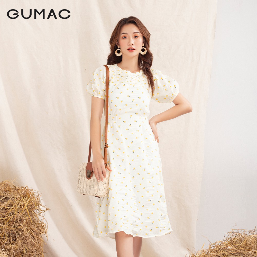 Đầm nữ thêu hoa thiết kế đô nhún DA1075 GUMAC màu trắng đủ size cực bánh bèo | BigBuy360 - bigbuy360.vn