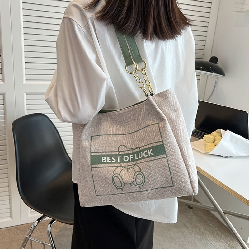 Túi đeo vai IELGY vải canvas cỡ lớn in họa tiết chữ cái hoạt hình thời trang tùy chọn màu sắc cho nữ