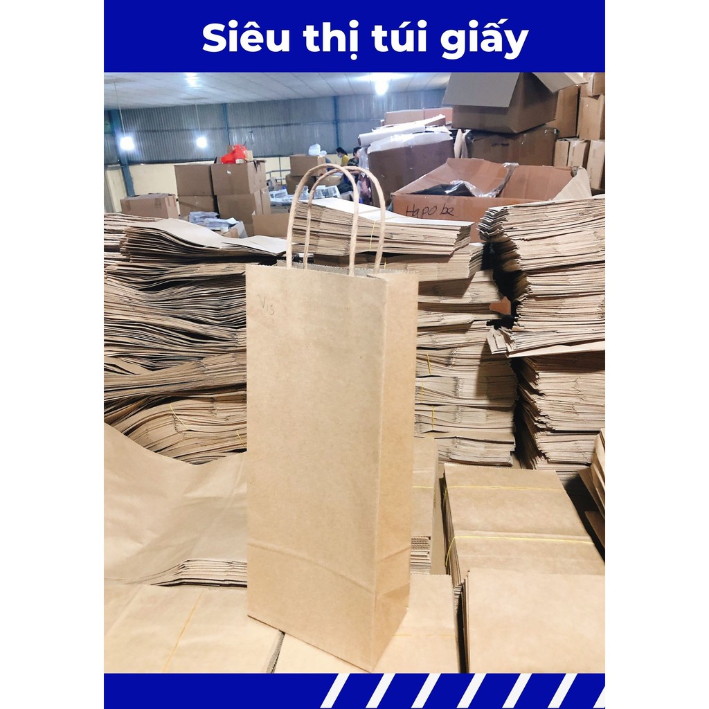 Túi giấy xi măng - túi giấy Kraft có quai giá nhà máy sản xuất (Ảnh thật shop tự chụp)