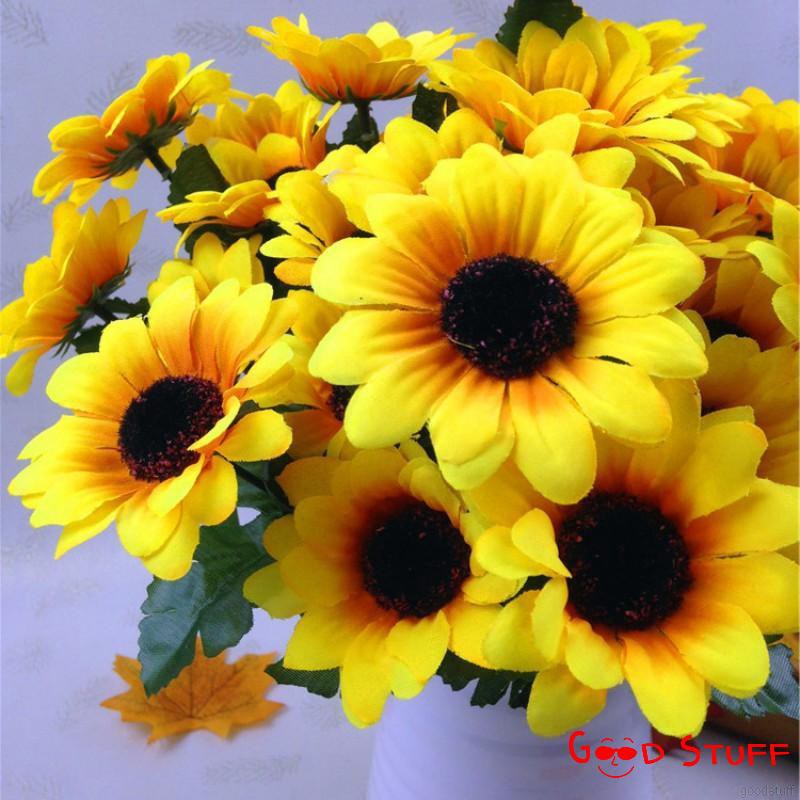 LovelyHome 7 Heads Beauty Fake Sunflower Artificial Silk Flower Bouquet Home Floral Decor