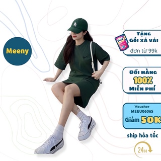 Váy suông tay lỡ nữ MEENY- Đầm dáng suông màu xanh lá vintage phong cách Hàn Quốc