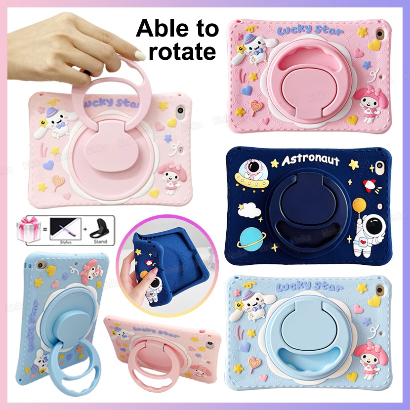 Chân đế xoay 360 độ Trẻ em Dây buộc an toàn Dễ thương Phim hoạt hình dễ thương Phi hành gia NASA Phi hành gia Con chó Cinnamon Chó Chống va đập Vỏ bảo vệ Vỏ bảo vệ cho ipad mini air pro mới 1 2 3 4 5 6 7 8 9 9,7 10,2 10,9 10,9 11 2017 2018 2019 2020 2021