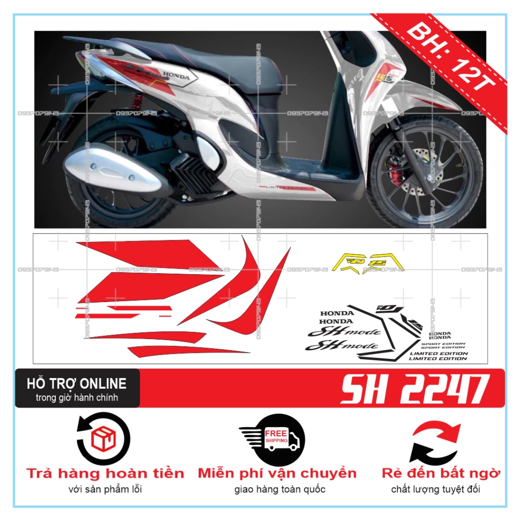 TEM XE SH MODE TRẮNG ĐỎ -- SHIN DECAL 2