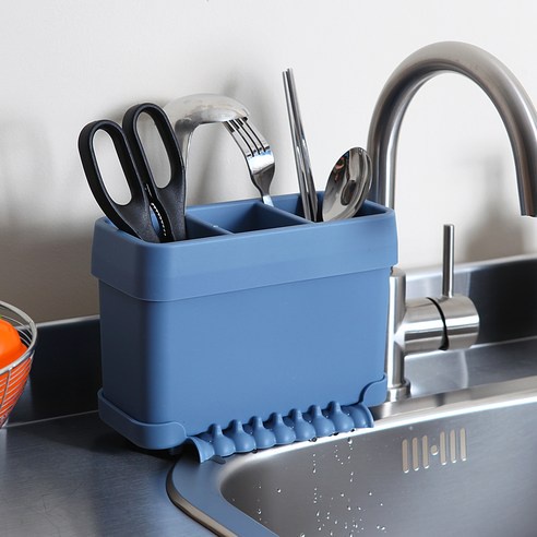 Muỗng silicon màu xanh dương có rãnh thoát nước 3-prong Hàn Quốc