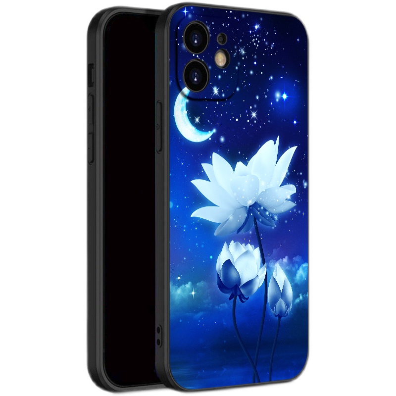 Ốp iphone Hoa sen dưới ánh trăng ốp dẻo cạnh vuông iphone đủ mã ip 6 đến 13promax tr396