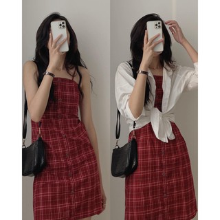 ⚡⚡[ẢNH THẬT SHOP CHỤP]⚡⚡VÁY HAI DÂY KẺ CARO SIÊU HOT HIT THẮT NƠ SAU.