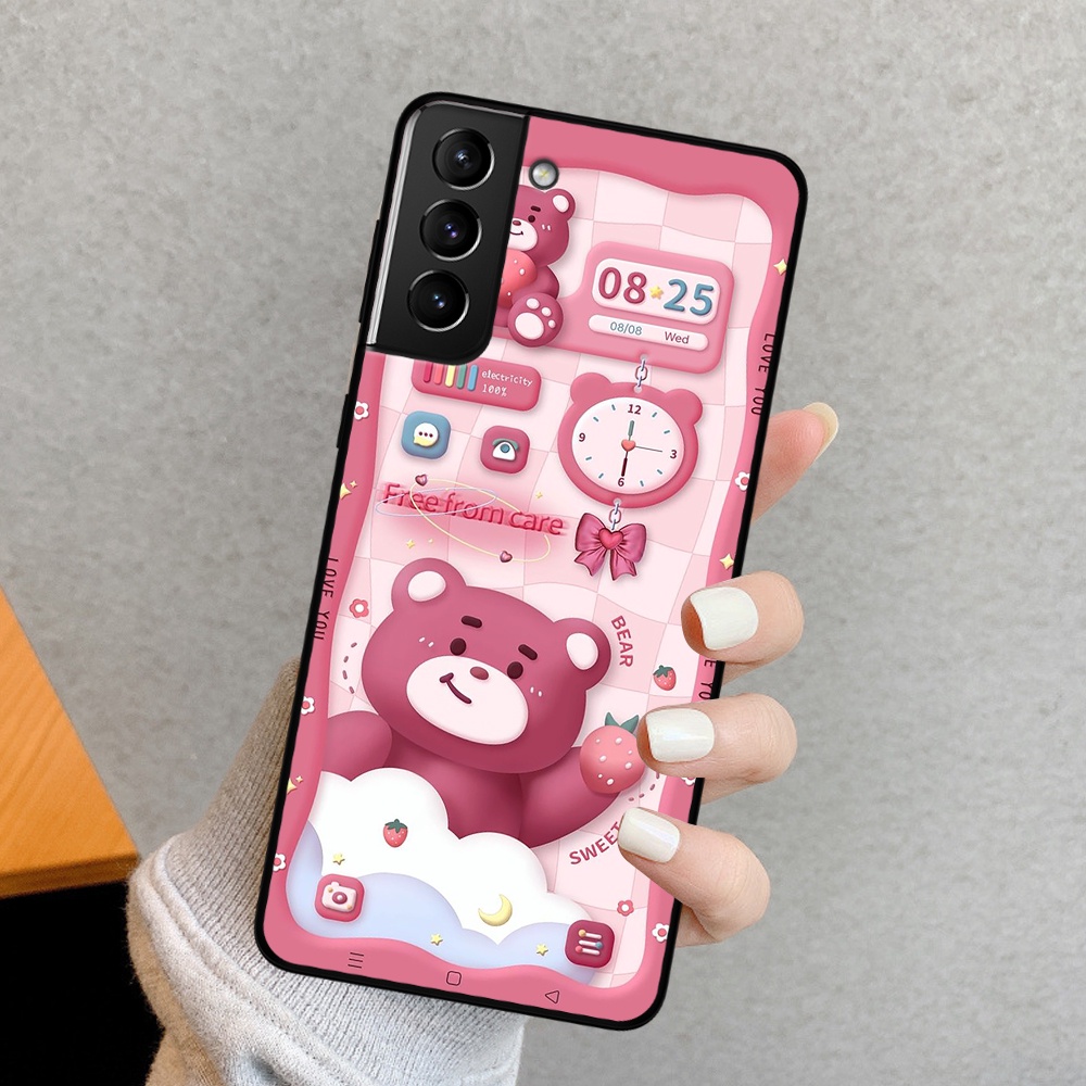 Ốp lưng Samsung S21 FE/ S21/ S21 Plus/ S21+ / S21 Ultra hoạ tiết gấu 3D, nền kẻ caro dễ thương