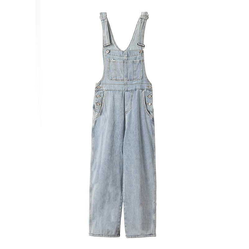 Small cute Japanese denim overalls thin student light blue autumn Korean loose straight trousers | BigBuy360 - bigbuy360.vn