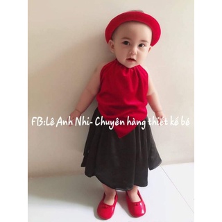 Sét yếm nhung đỏ 3 chi tiết