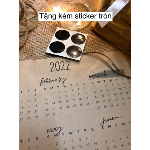 [Vintage] Lịch 2022 kraft nâu cổ điển trang trí tường vintage (tặng kèm sticker)