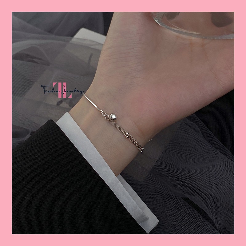 Lắc tay bạc nữ Tralie Jewelry, vòng tay bạc 925 Double Layers đính bi tròn cực trendy 2021