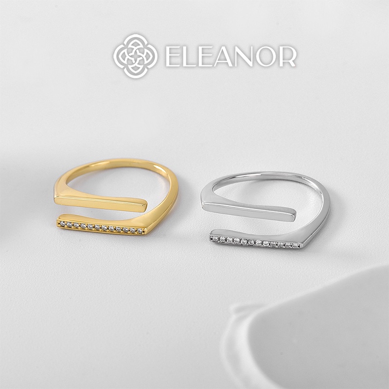 Nhẫn nữ hở bạc 925 Eleanor Accessories đính đá mặt thanh ngang basic phụ kiện trang sức 4459