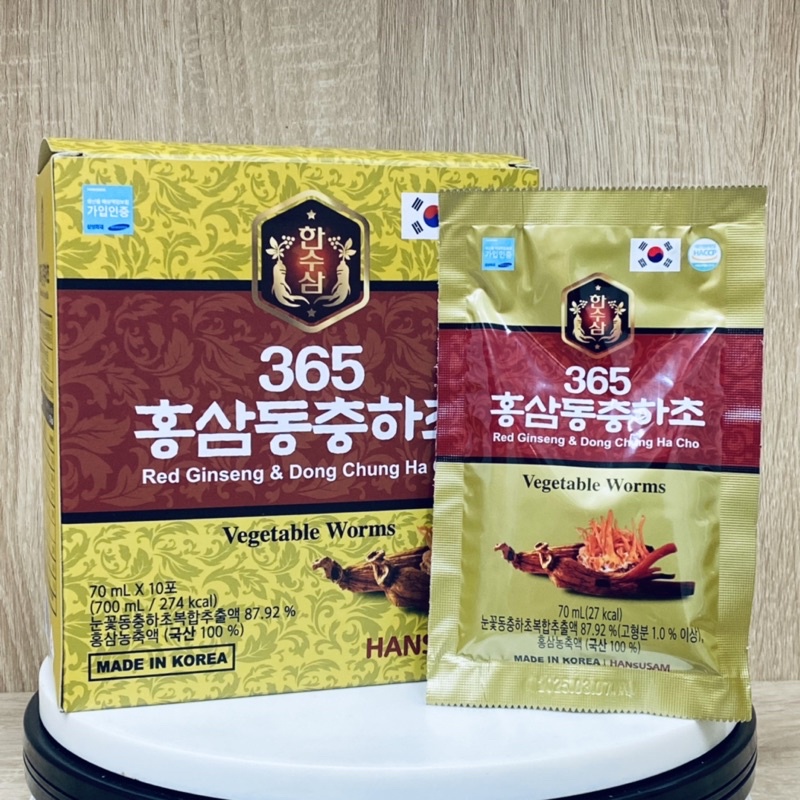 Nước Uống Chiết Xuất Hồng Sâm Đông Trùng Hạ Thảo Hansusam 365 Hàn Quốc Hộp 60 Gói X  70 ml