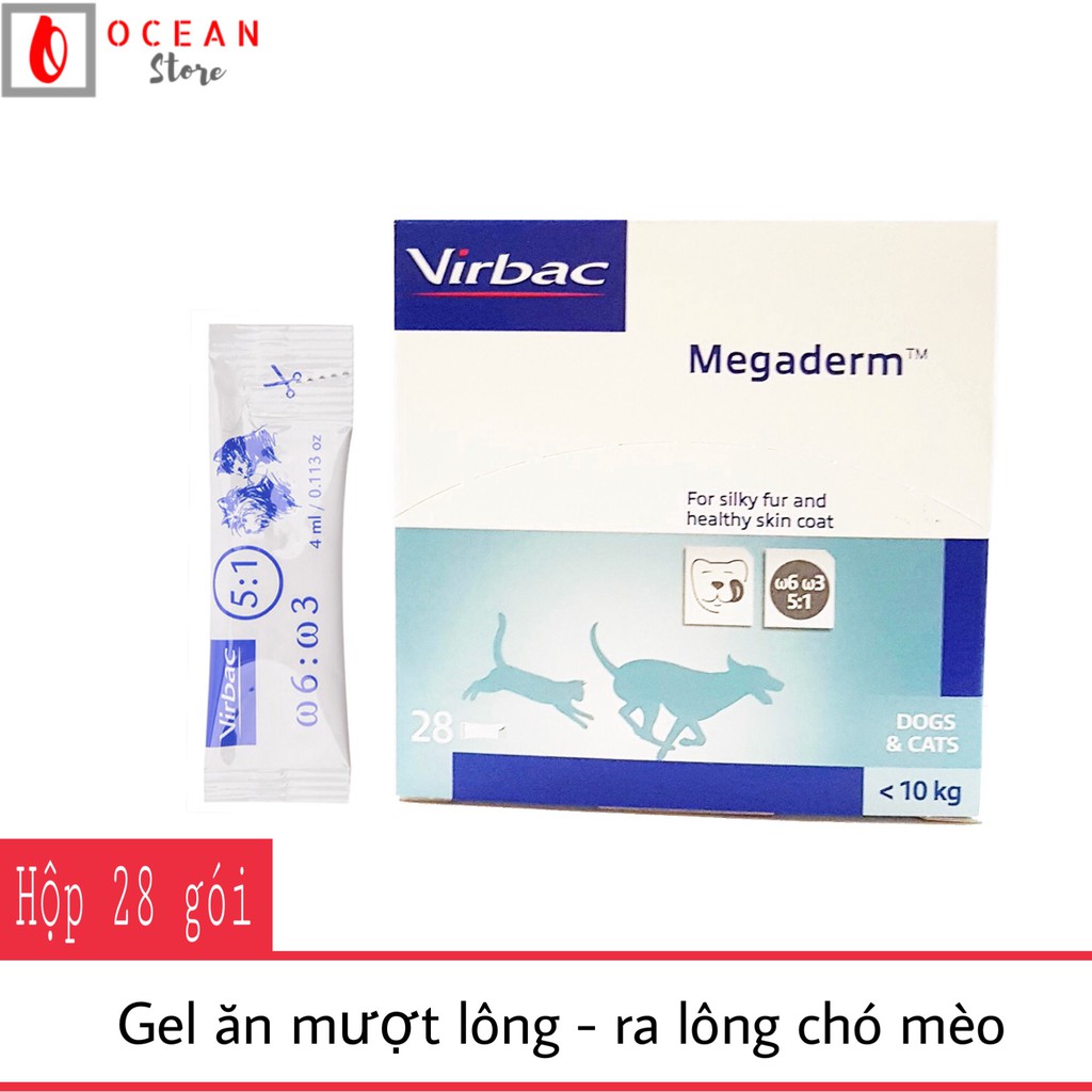 (Hộp 28 gói) Gel ăn mượt lông, ra lông chó mèo - Virbac Megaderm