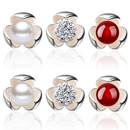 Hoa tai mạ bạc 925 dáng tròn đính đá dễ thương thời trang dành cho nữ