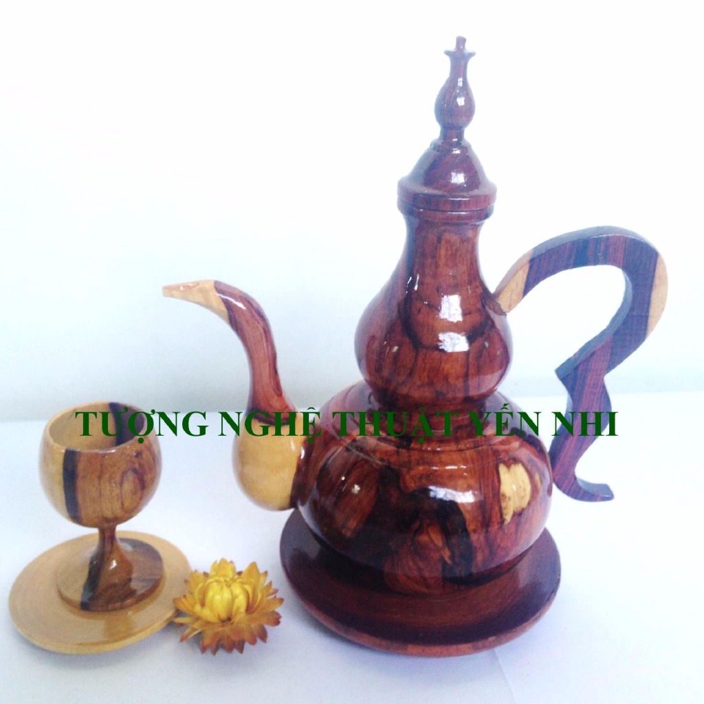 Bộ bình và ly  gỗ Trắc cao cấp có dĩa