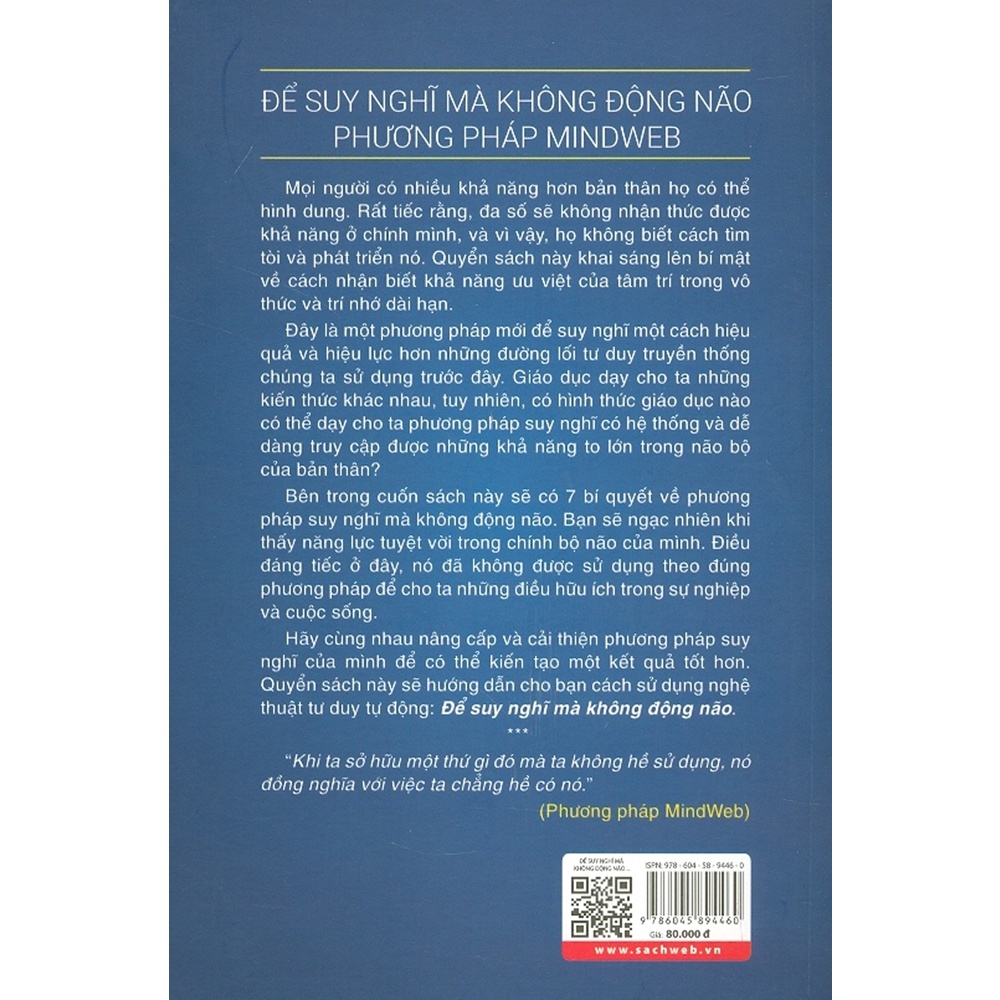 Sách - Để Suy Nghĩ Mà Không Động Não - Phương Pháp Mindweb - Sự Đột Phá Về Tư Tưởng