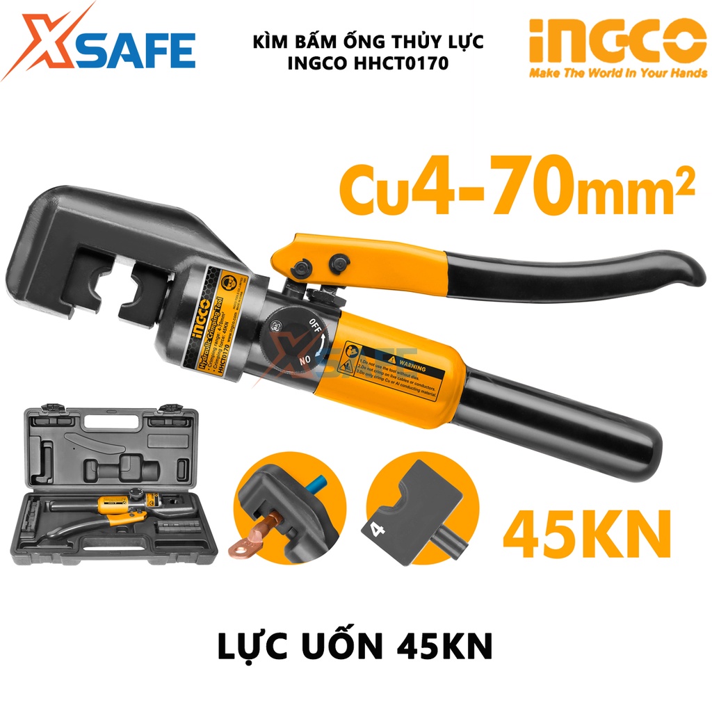 Kìm uốn ống thủy lực INGCO HHCT0170 Kềm ép cốt thủy lực nhỏ gọn, dùng ép, bấm chặt đầu cos với dây cáp - [XSAFE]