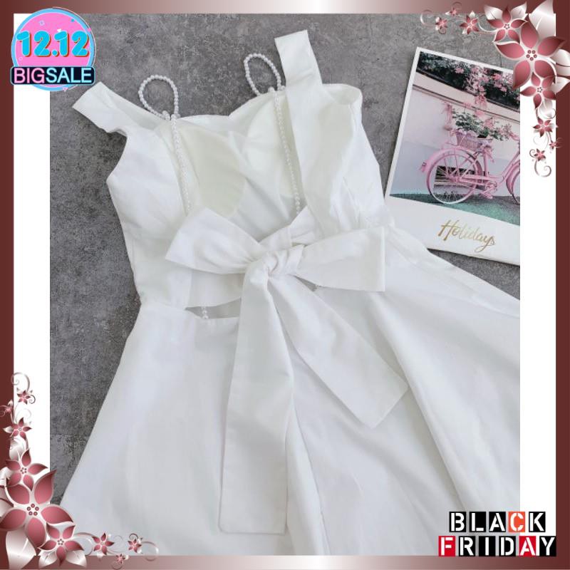 Đầm trắng hở lưng cột nơ dây chuỗi nhẹ nhàng xinh xắn | BigBuy360 - bigbuy360.vn