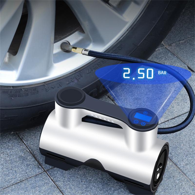 Bơm Ô Tô Cắm Tẩu 12V Tích Hợp Đèn Led Chiếu Sáng, Mặt Đồng Hồ Cơ Và Đồng Hồ Điện Tử Tự Ngắt Tiện Lợi
