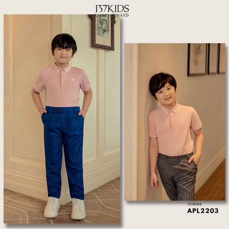 Áo polo cộc tay cho bé 137Kids unisex cotton co giãn màu hồng dễ thương APL2203