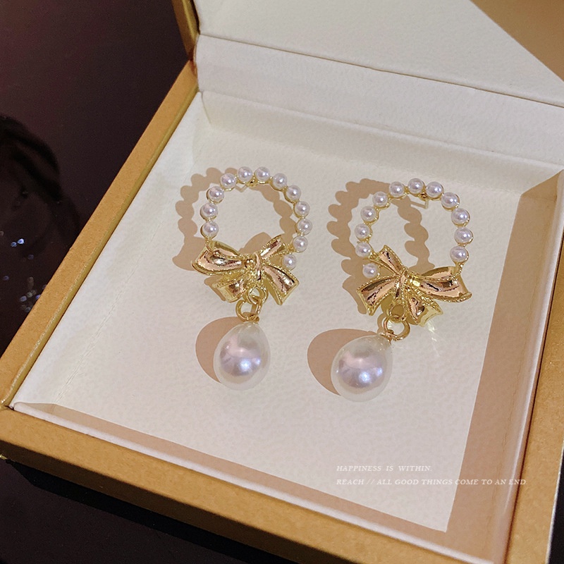 Khuyên Tai Nơ Đính Ngọc Trai Phong Cách Baroque Cổ Điển Kiểu Mới 2022