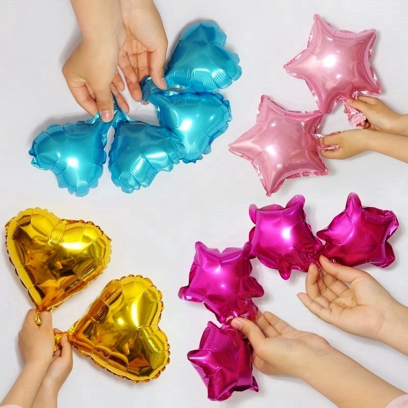 Set 10 Bong Bóng Lá Nhôm Hình Ngôi Sao / Trái Tim 5 Inch Trang Trí Tiệc Cưới / Sinh Nhật