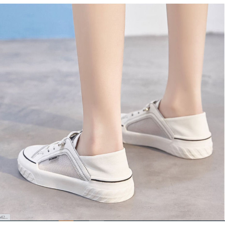 Giày lười nữ trắng thoáng khí phong cách | slip on nữ Guu1289