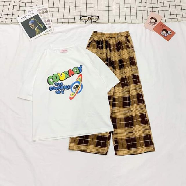 Sét bộ coura quần kẻ ống rộng | BigBuy360 - bigbuy360.vn