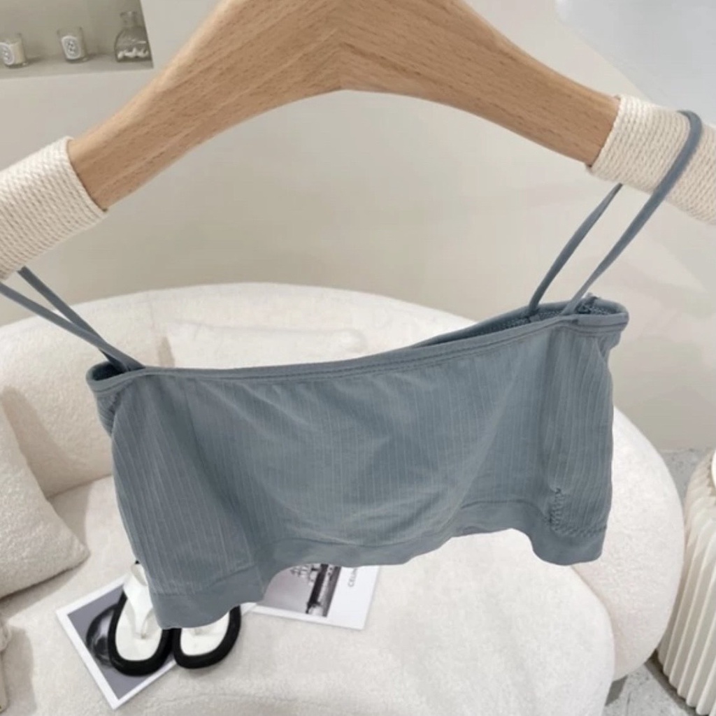 Áo Bra cotton 2 dây cao cấp CharmAiry quây ngực + kèm mút nâng ngực, ống tăm 2 dây