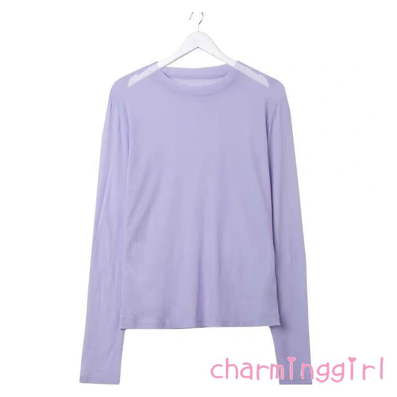 QAQ-Women Long Sleeve Tops with Solid Color Bottoming Shirt Casual Style Clothing