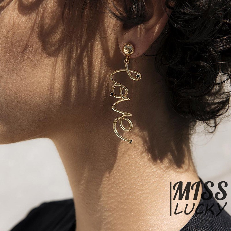 Khuyên tai hình chữ cái đính đá phong cách bohemian thanh lịch dành cho nữ