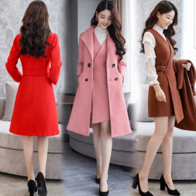 Set 2 váy áo nữ, kiểu dáng thời trang, chất liệu dạ ép cao cấp, phù hợp cho mùa đông