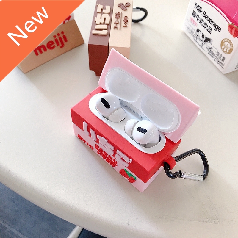 Vỏ bảo vệ hộp sạc tai nghe Airpods Pro/3/2/1 hình bình sữa 3D phong cách Nhật Bản dễ thương chống trầy