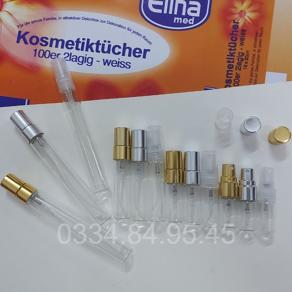 100 Lọ chiết nước hoa THỦY TINH TRÒN 2ml, 3ml, 5ml, 10ml - Vỏ chai 2ml 3ml 5ml 10ml , Ống đựng nước hoa DU LỊCH