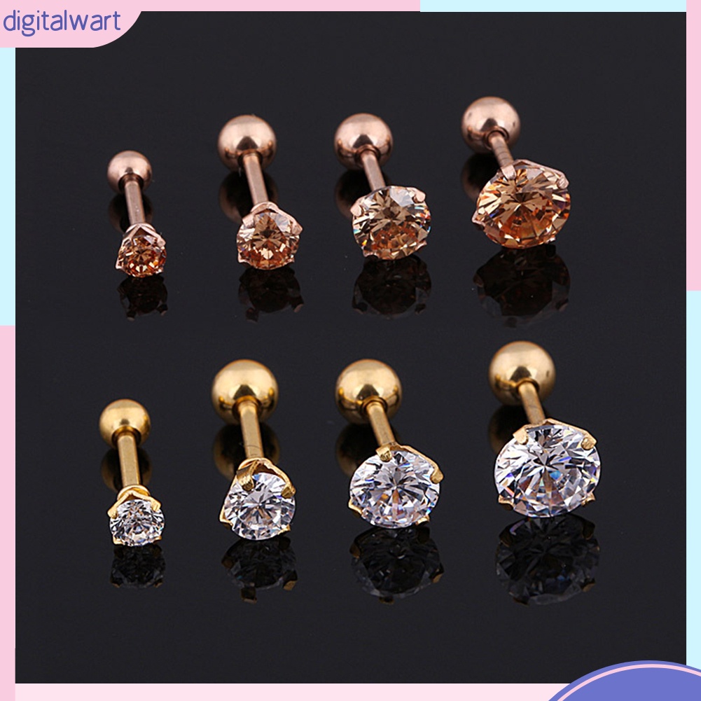 Bông tai thép titan đính đá zircon thời trang cho nam nữ