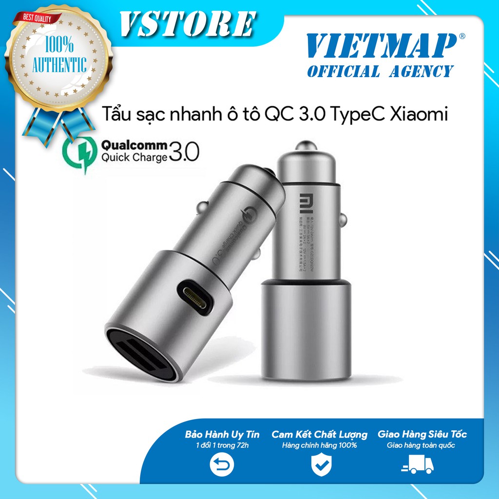 Tẩu Sạc Nhanh Trên Ô Tô 2 Cổng USB Xiaomi Quick Charger 3.0 Typec | Bảo Hành 12 Tháng