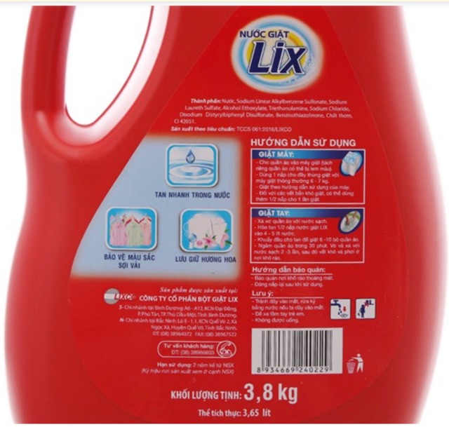 Nước giặt lix đậm đặc bình 3,8kg ( 3,65l )