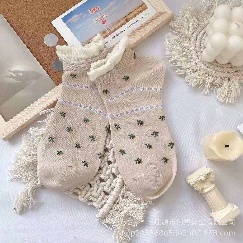 Tất cổ thấp nữ Cổ bồng Dễ thương Cute Nhật Bản Vớ Nữ Cổ ngắn Mùa Hè Cổ thuyền Cotton