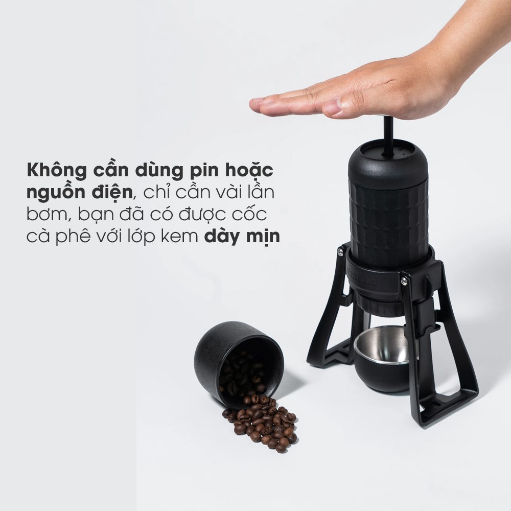 Máy pha cafe cầm tay cao cấp STARESSO PRO Mirage pha double shots, không dùng pin và điện, chính hãng, BH 6 tháng