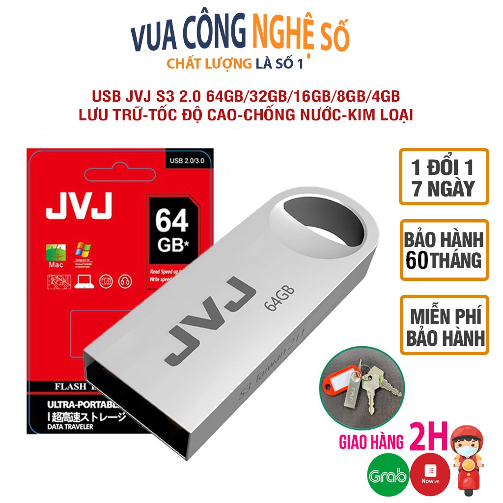 Usb S3 S2 JVJ 2.0 64gb/32gb/16gb/8gb/4gb dùng để lưu trữ, hỗ trợ cài win, vỏ kim loại, chống nước