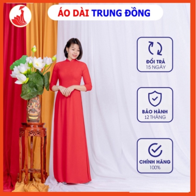 Áo dài trơn cổ tròn tay lỡ 4 tà chất liệu vải chiffon màu đỏ | Áo dài trung đồng