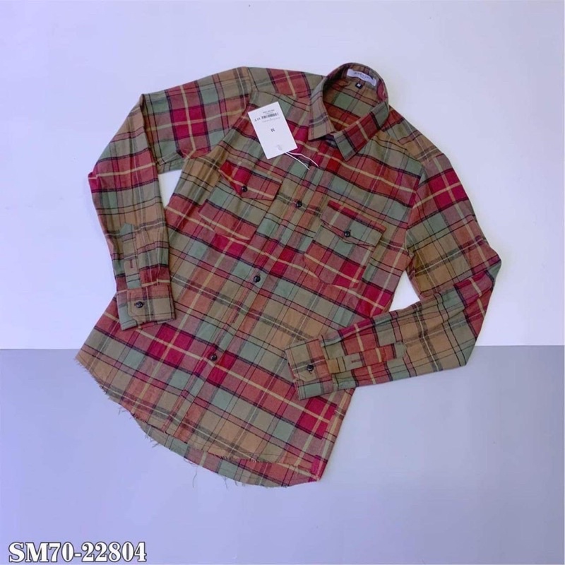 Sơ Mi Nam Nữ Kẻ Sọc Xanh Đỏ Thêu 2 Túi Ngực Cao Cấp